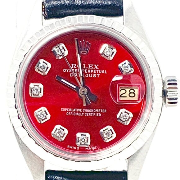 ?sale? Rolex Ladies 26mm Datejust Red diamond on black leather main image 7
